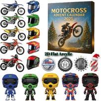 Motokroso Advento kalendorius 2025, 24 dienos Kalėdų laukimo su 2D akrilo mini motociklais, lenktynininkų figūrėlėmis ir įrangos pakabukais dekoracijomis žalia
