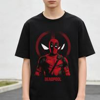 2026 new Marvel Deadpool Cartoon Summer Loose Casual Trend Short sleeved Top Kid Adult Men Tshirt Parent Cotton T shirt S black