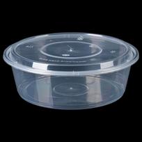 Vienkartiniai 2000 ml apvalūs plastikiniai maisto indai su aukštais dangteliais