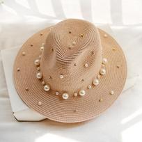 Summer Straw sun hat pearl Visor Trilby Jazz women chapeau femme Male Fedora Summer elope Beach Sun Straw Panama Hat Beach hat 56-58cm