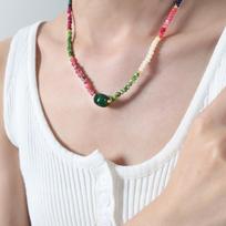 Dopamine Empress: Handmade Agate Beaded Necklace with Vibrant Mixed Colors