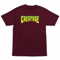 Creature LOGO Skateboard T Shirt BURGUNDY XXXXL yellow