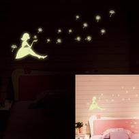 Bright wall stickers blowing dandelion girl creative outdoor home decoration wall decals beige