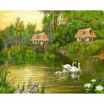 5D PASIDARYK pats deimantinė tapyba „Kaimo ežero gulbės“ 3D siuvinėjimas kryželiu kalnų krištolo mozaikos tapyba dekoras 20X30CM