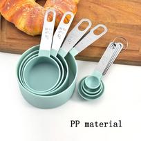 4pcs Measuring Spoons+Measuring Cup Measuring Tools Baking Accessories Stainless Steel Handle žalia