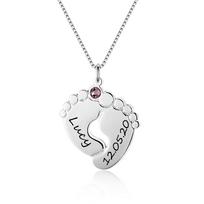 Cute Baby Foot Necklace Silver Color Anniversary Jewelry Lovely Pendant Diy Birthstone Personalize Unique Gift For Mother white