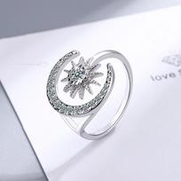 925 sterlingų sidabro cirkonio žvaigždės mėnulio piršto žiedas moterims, merginoms, vestuviniai kalėdiniai papuošalai Jz059 white