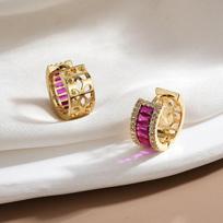Micro Pave Colorful Cubic Zirconia Earrings for Women raudona