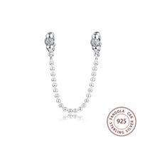 Genuine 925 Sterling Silver Beads & Pave Safety Chain Charms Metal Beads for Jewelry Making Fits Europe Bracelet Kralen