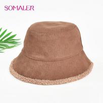 SOMALER žieminės šiltos kepurės moterims Harajuku kibiro kepurė Solid Fisherman Hat Rudeninė žieminė ėriuko vilna, šilta lauko Panama kepuraitė moterims kupranugaris