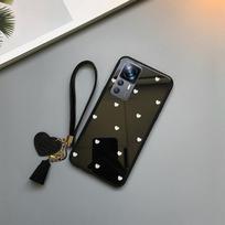 Grūdinto stiklo telefono dėklas, skirtas „Xiaomi 12T Pro 12S Ultra Love Heart Hard“ smūgiams atsparus dangtelis, skirtas „Mi 12X 11T Pro 10T Lite 11i 10 Pro“ apyrankės dangtelis Fundas For Mi 12T juoda