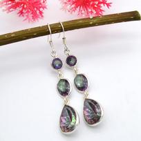 Natūralus Mystic Topaz Auskarai-925 Sterling Silver rankų darbo kabantys auskarai Kriaušės formos Sidabriniai rankų darbo Drop & Dangle moterims 2 INCHES violetinė/žalia