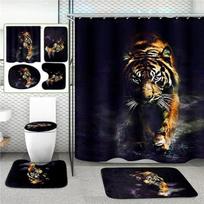 Vandeniui atsparus vonios dušo užuolaidos 3D Tiger vonios užuolaidų komplektai Tualeto dangtis Neslystantis vonios kilimėlio kilimėlių rinkinys 4 Full Set