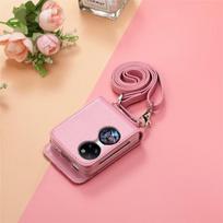 Kortelės kišeninė piniginė Odinis telefono dėklas, skirtas Huawei P50 Pocket Full Protection Telefono dirželio dizainas Madingas dangtelis Fundas for P50 Pocket rožinė