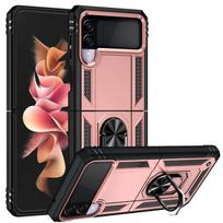 Dėklas Samsung Galaxy Z Flip 4 Flip 3 ,Su piršto žiedo laikikliu-atrama ,Karinio lygio stovas-dėklas telefonams Z Flip4 Z Flip 4 rožinė
