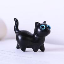 Kawaii katės miniatiūrinės figūrėlės Rankų darbo sandalmedžio raižinys kačiukas skulptūra, rašomasis stalas Papuošalai Pasakų sodo kambario dekoras Gimtadienio dovana juoda