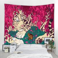 Džiunglių tigro iliustracija retro art deco gobelenas boho stiliaus pakabinamas ant sienos hipių raganavimas psichodelinis namų dekoravimas 90x75cm blue