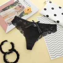 Seksualūs nėriniuoti G stringi apatiniai moteriški medvilninės kelnaitės su nugara K53 one size juoda