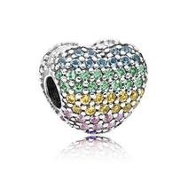 New 925 Silver Fit Original Fasion Bracelet Necklace Women Pendant Dangle Europe Love Rainbow Coloured Glaze Charms Clip Beads
