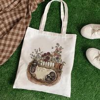Moterų akvarelė Aniaml Shopper daugkartinis pirkinių krepšys Drobinis krepšys Anime krepšys Harajuku krepšys didelės talpos pečių krepšys rankinė 24*26cm white