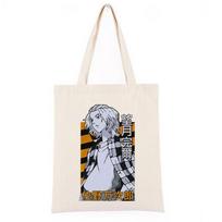 Anime Tokyo Revengers Manjiro Sano Juodas Pirkinių Krepšys Didelis Medvilninis Juodas Drobės Pirkinių Krepšys Korėjietiškos Rankinės Moterims 24*26cm smėlis