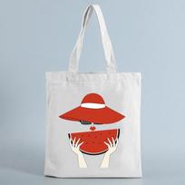 Foldable Shopping Bag Lady Grocery Totes Bags Hat watermelon Print Handbag Cartoon Reusable Large Capacity Shopper Bags Women 24*26cm white