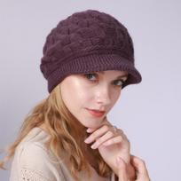 Freesh Hat New FleeceWarm Rabbit Wool Beret 8-Word Twist Hat Autumn And  Female Knitted Peaked Cap Dark Purple