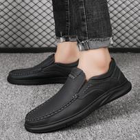 Tide Men Leather Walking Casual Shoes Male Students Trekking Thick Bottom Footwear All Seasons 38 juoda