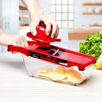 Creative Mandoline daržovių pjaustyklė su nerūdijančio plieno peiliuku rankiniu skustuvu trintuvu raudona