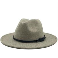 nauja Moterys Vyriški vilnonė Fedora kepurė su odiniu kaspinu Džentelmenas Elegantiška ponia Žiema Rudens plataus krašto džiazo bažnyčia Panamos Sombrero kepurė 56-58CM gray