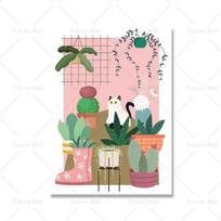 Įdomūs kačių modernūs plakatai ir spaudiniai drobės tapyba Balta kačių ir augalų sienų tapyba 21cm×30cm NoFrame beige