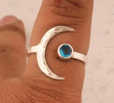 Blue Topaz Gemstone Ring, 925 Silver Ring, Crescent moon Ring, Stackable Ring, Designer Ring, Unique gift, Handmade Ring, Christmas gift 5