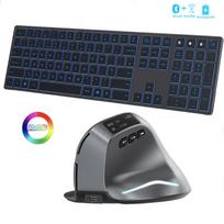 Apšviesta Bluetooth klaviatūra, skirta Windows, Mac OS, kelių įrenginių, įkraunama, klaviatūros ir pelės rinkinys nešiojamam kompiuteriui, planšetiniam kompiuteriui, Macbook, iPad Keyboard Mouse Comb