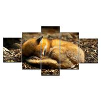 Wall Art 5 Pieces Sleeping Fox Pictures Forest Animal Poster Modular Canvas Prints Painting Framework Living Room Home Decor No Frame 20x35cm*2  20x45cm*2  20x55cm*1