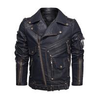 Naujas vyriškas odinis paltas, motociklas Tough Guy Multi Pocket Tough Guy PU odos atvartas, odinis pavasario ir rudens dėvėjimas 4XL