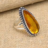 Wonderful Honey Topaz Gemstone Handmade 925 Sterling Silver Ring Jewelry 4 oranžinė