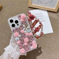 Prabangus mados deimantų gėlių apyrankės telefono dėklas, skirtas iPhone 15 14 13 12 11 Pro Max X XS XR XS Max smūgiams atsparus dangtelis iPhone X rožinė