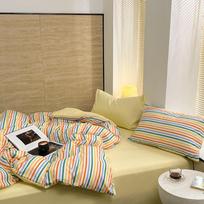 Girly Heart Sweet Washed Cotton Dopamine Rainbow Strip Four-piece Set Cotton Quilt Cover Bed Sheet Three-piece Set 1.2m bed sheet 3pcs beige