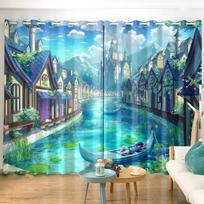 Animation Scene Printing Blackout Curtain Environmental Protection Non-fading Punch Bedroom Living Room Floor Curtain 2x50W130H(CM)&Hook