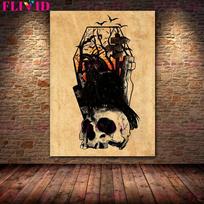 Gothic Salem Dark Witch Art Print Halloween Black Cat Witchcraft Goat Skeleton Art Poster And Print Decor Canvas Painting No Frame 21*30cm