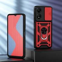 KEYSION Shockproof Armor Case for Honor X5 Plus Slide Camera Lens Protection Ring Stand Phone Cover for Huawei Honor X5 Plus for Honor X5 Plus raudona