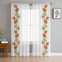 Plant Tulip Flowers Daisy Sheer Curtain For Living Room Modern Voile Tulle Window Curtains For Bedroom Kitchen Drapes 135W x 114H(cm) white