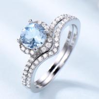 UMCHO Sky Blue Topaz Rings  Anniversary Birthday Valentine's Day Jewelry Gifts for Women Wife Her Girls 5 dangaus mėlyna spalva
