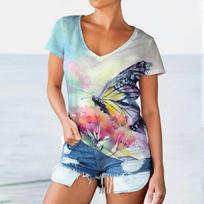 Fashion Butterfly Dragonfly Pattern 3D Print T Shirts Women T-shirt Y2K Tops Woman V Neck Oversized Casual Tees Loose Streetwear 8XL beige