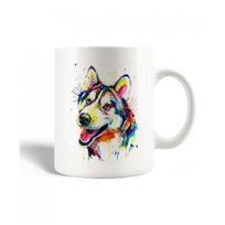 Mug en Céramique Tête De Loup Abstraite Portrait Loup Sourire Loup Furieux De Peintures Multicolores