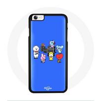 Coque pour Iphone 8 BTS BT21 Tata Chimmy Cooky Rj Koya Shooky Et Mang Jouent De la musique Fond Bleu