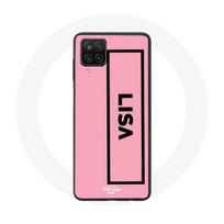 Coque pour Samsung Galaxy A12 Blackpink LISA Logo Noir Fond Rose