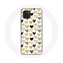 Coque pour Samsung Galaxy A03 Fond de texture abstraite coeurs noir jaune et gris