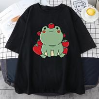 Sweet Strawberry Frog Print Summer Men/Women O-Neck T-shirt Casual Cotton Short Sleeve Pullover Streetwear Trend Unisex Clothing M