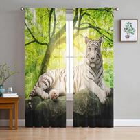 White Tiger Forest Stone Tulle Curtains for Living Room Bedroom Sheer Curtain for Balcony Hall Fashion Printed Home Drapes 135W x 114H(cm) yellow
